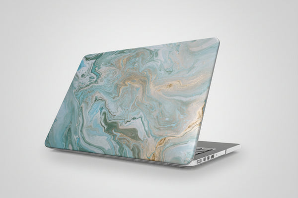 Laptop with a marble pattern on a white background