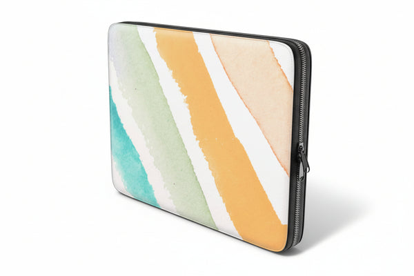 Colorful striped laptop sleeve on a white background